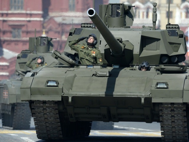 A Russian T 14 Armata battle tank rides through Red Square in Moscow, on May 7, 2015, duri