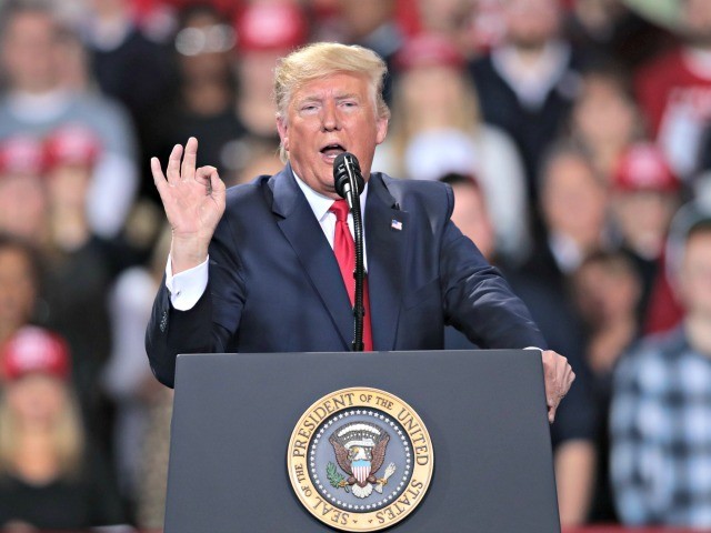 BATTLE CREEK, MICHIGAN - DECEMBER 18: President Donald Trump addresses his impeachment during a Merry Christmas Rally at the Kellogg Arena on December 18, 2019 in Battle Creek, Michigan. While Trump spoke at the rally the House of Representatives voted to impeach the president, making Trump just the third president …