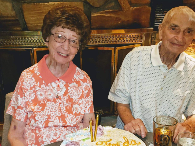 This June 2019 photo provided by Leah Smith shows Les and Freda Austin of Jackson, of Mich