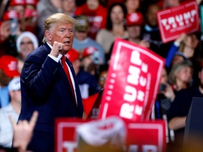 US President Donald Trump speaks during a Keep America Great Rally at Kellogg Arena Decemb