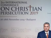 Hungarian Prime Minister Viktor Orban addresses the 2nd International Conference on Christian Persecution in a hotel in Budapest, Hungary, Tuesday, Nov. 26, 2019. (Zsolt Szigetvary/MTI via AP)