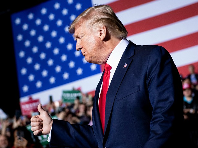 US President Donald Trump gives a thumbs up during a Keep America Great Rally at Kellogg Arena December 18, 2019, in Battle Creek, Michigan. (Photo by Brendan Smialowski / AFP) (Photo by BRENDAN SMIALOWSKI/AFP via Getty Images)