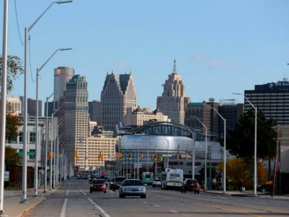 The Detroit skyline is seen from Grand River Avenue on October 23, 2019 in Detroit, Michig
