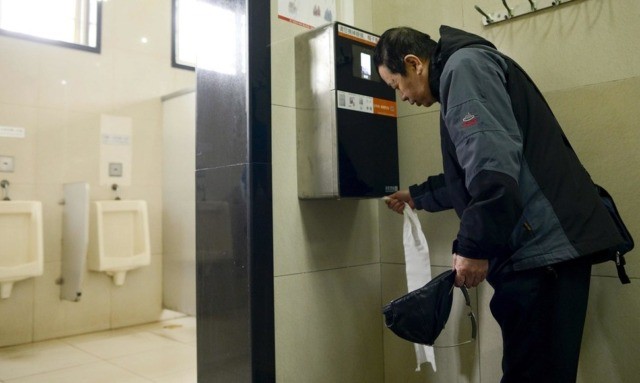 dispenser in restroom in China