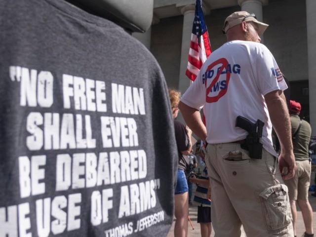 COLUMBUS, OH - SEPTEMBER 14: Gun owners and second amendment advocates gather at the Ohio State House to protest gun control legislation on September 14, 2019 in Columbus, Ohio. The group stood against red flag laws proposed by Ohio Governor Mike DeWine and national politicians in the wake of a …