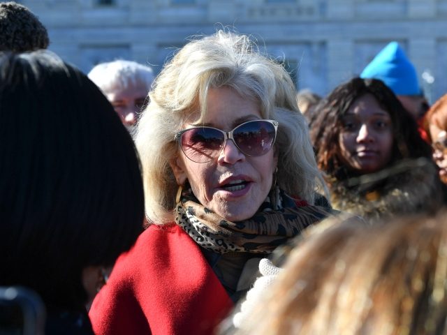 Actress Jane Fonda takes part in a rally to protest against Climate change outside US Capitol in Washington, DC on November 29, 2019. (Photo by Nicholas Kamm / AFP) (Photo by NICHOLAS KAMM/AFP via Getty Images)