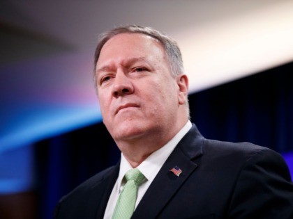 Secretary of State Mike Pompeo listens to a question during a media availability at the St
