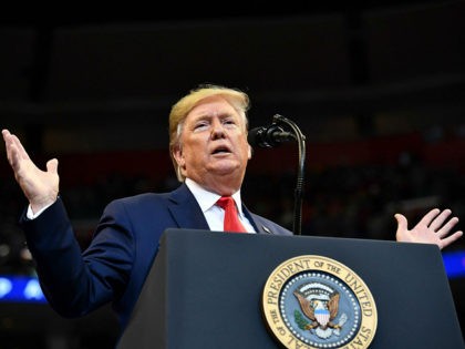 US President Donald Trump speaks during a "Keep America Great" campaign rally at the BB&T Center in Sunrise, Florida on November 26, 2019. (Photo by MANDEL NGAN / AFP) (Photo by MANDEL NGAN/AFP via Getty Images)