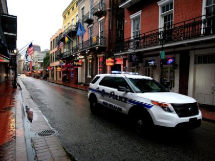 NEW ORLEANS, LA - JANUARY 28: New Orleans Police patrol the French Quarter as winter weath