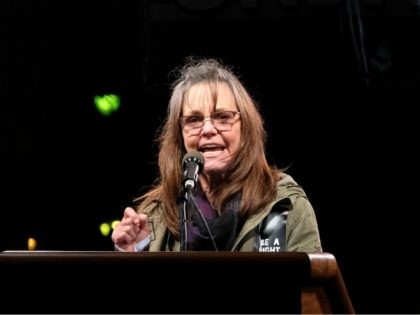 NEW YORK, NY - JANUARY 19: Sally Field speaks onstage during the We Stand United NYC Rally