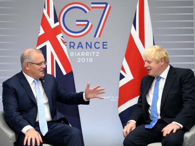 BIARRITZ, FRANCE - AUGUST 24: British Prime Minister Boris Johnson (R) meets Australian Pr