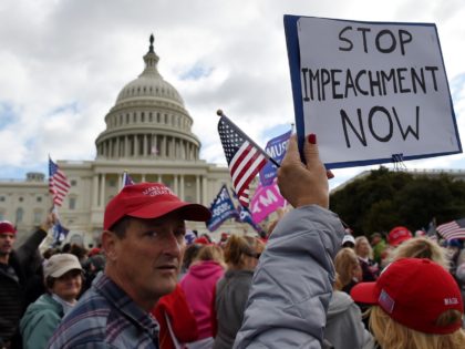 Supporters of US President Donald Trump hold a "Stop Impeachment" rally in front of the US Capitol October 17, 2019 in Washington, DC. (Photo by Olivier Douliery / AFP) (Photo by OLIVIER DOULIERY/AFP via Getty Images)