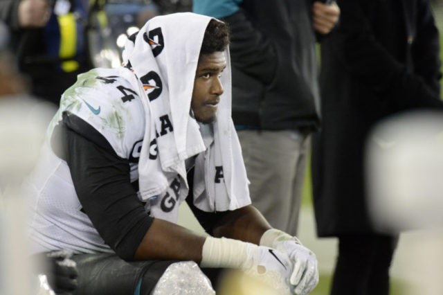 Jaguars Titans Football Jacksonville Jaguars linebacker Myles Jack sits on the bench late in the fourth quarter of an NFL football game against the Tennessee Titans Sunday, Nov. 24, 2019, in Nashville, Tenn. The Titans won 42 20. (AP Photo/Mark Zaleski) The Associated Press