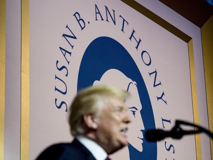 President Donald Trump speaks at the Susan B. Anthony List 11th Annual Campaign for Life Gala at the National Building Museum, Tuesday, May 22, 2018, in Washington. (AP Photo/Andrew Harnik)
