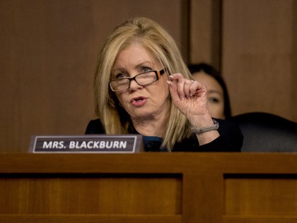 Sen. Marsha Blackburn, R-Tenn., questions Attorney General nominee William Barr as he testifies before a Senate Judiciary Committee hearing on Capitol Hill in Washington, Tuesday, Jan. 15, 2019. As he did almost 30 years ago, Barr is appearing before the Senate Judiciary Committee to make the case he's qualified to …