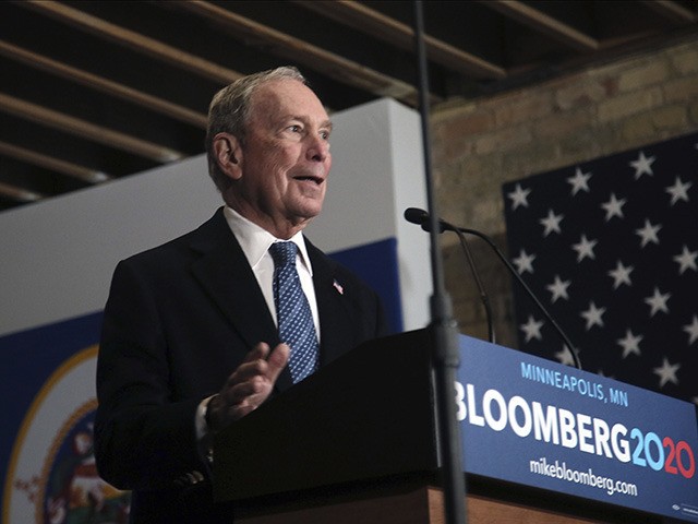 Democratic presidential candidate Michael Bloomberg speaks to campaign workers and support