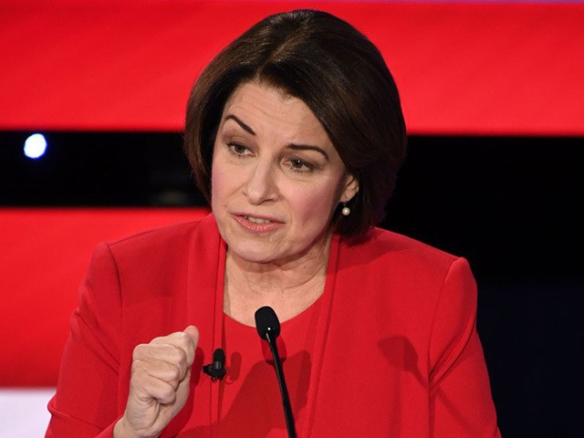 Democratic presidential hopeful Minnesota Senator Amy Klobuchar speaks during the seventh