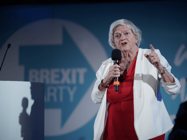 LONDON, ENGLAND - SEPTEMBER 27: Anne Widdecombe MEP addresses the audience during the final event of the Brexit Party Conference Tour at The Emmanuel Centre on September 27, 2019 in London, England. The rally is part of a nationwide conference tour in which Nigel Farage will address audiences around the …