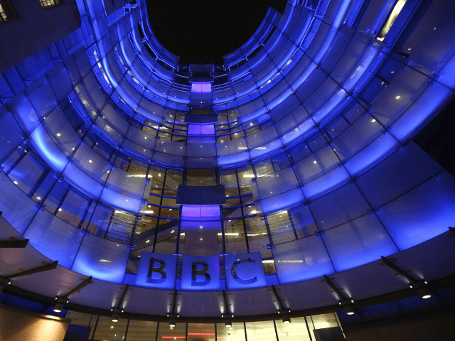 LONDON, ENGLAND - NOVEMBER 13: The BBC headquarters at New Broadcasting House is illuminat