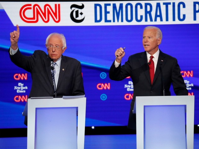 Democratic presidential candidate Sen. Bernie Sanders, I-Vt., left, and former Vice Presid
