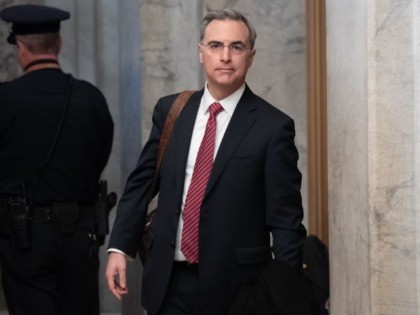 White House Counsel Pat Cipollone arrives for the Senate impeachment trial of US President Donald Trump at the US Capitol in Washington, DC, January 21, 2020. - Senate Republican Majority Leader Mitch McConnell is organizing a "rigged" impeachment trial for Donald Trump and working "in concert" with the president, chief …