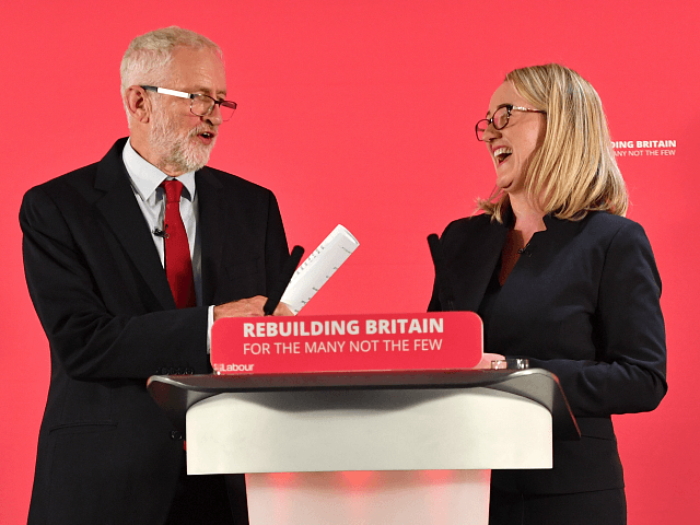 SALFORD, ENGLAND - SEPTEMBER 02: Labour leader Jeremy Corbyn and shadow Business secretary Rebecca Long-Bailey attend a rally ahead of a shadow cabinet meeting on September 02, 2019 in Salford, England. The Labour leader is making a major speech about the battle to stop a No Deal Brexit. The weekend …