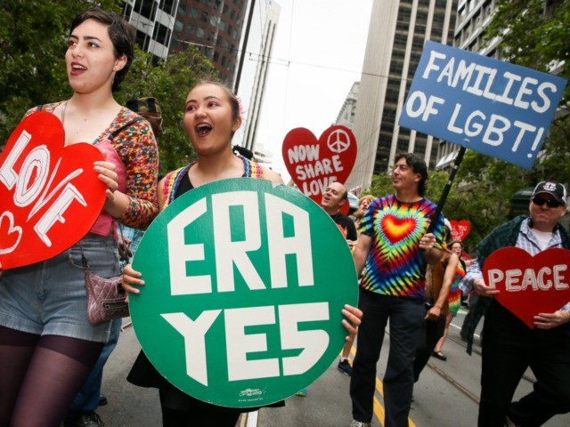 SAN FRANCISCO, CA - JUNE 25: Marchers channel the fight for the Equal Rights Amendment in