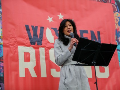 Evelyn Yang, wife of Democratic presidential candidate Andrew Yang speaks during a rally before the Women's March, on Saturday, Jan. 18, 2020 in New York. Hundred showed up in New York City and thousands in Washington, D.C. for the rallies, which aim to harness the political power of women, although …