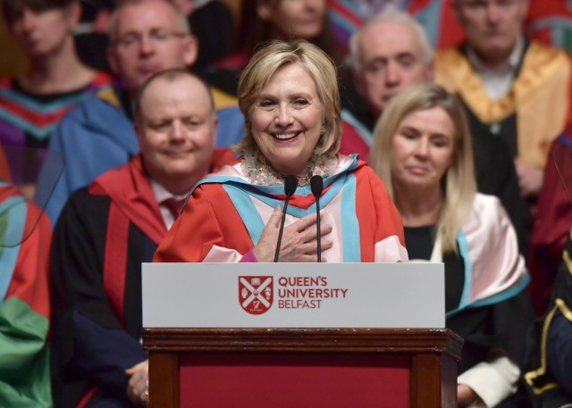 BELFAST, NORTHERN IRELAND - OCTOBER 10: Hillary Rodham Clinton addresses invited members a