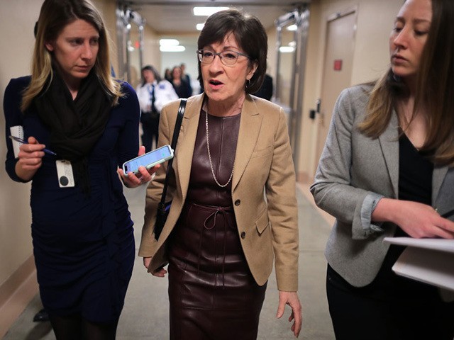 WASHINGTON, DC - MARCH 05: Sen. Susan Collins (R-ME) talks to reporters as she heads to th