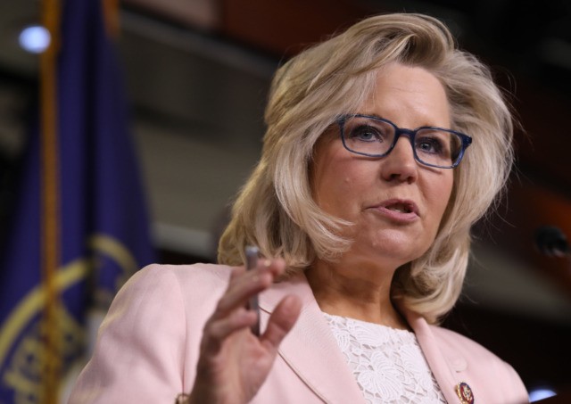 WASHINGTON, DC - MAY 08: House Republican Conference Chair Liz Cheney (R-WY) answers questions during a press conference at the U.S. Capitol on May 08, 2019 in Washington, DC. Cheney commented extensively on efforts by House Democrats to find U.S. Attorney General William Barr in contempt of Congress. (Photo by …