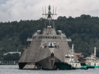 This photo taken on June 29, 2019, shows USS Montgomery (LCS 8), an Independence-class littoral combat ship of the United States Navy, in Davao City on the southern island of Mindanao for a port visit. (Photo by Manman Dejeto / AFP) (Photo credit should read MANMAN DEJETO/AFP via Getty Images)