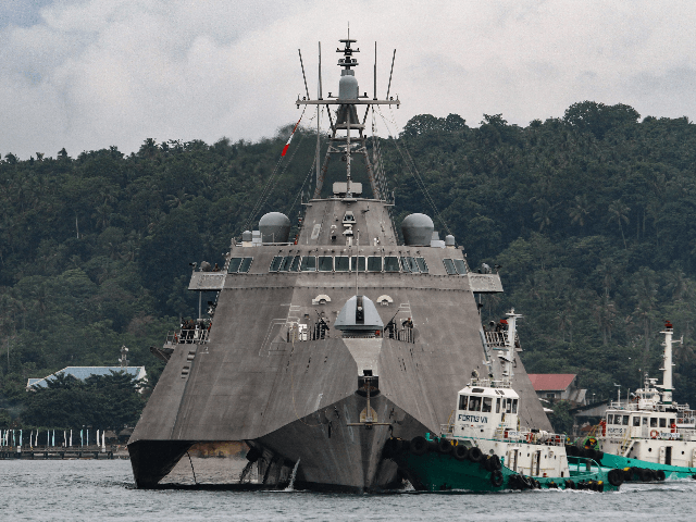 This photo taken on June 29, 2019, shows USS Montgomery (LCS 8), an Independence-class lit