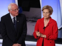 DETROIT, MICHIGAN - JULY 30: Democratic presidential candidates former Texas congressman Beto O'Rourke (L-R), Sen. Elizabeth Warren (D-MA), and Sen. Bernie Sanders (I-VT) take the stage at the Democratic Presidential Debate at the Fox Theatre July 30, 2019 in Detroit, Michigan. 20 Democratic presidential candidates were split into two groups …