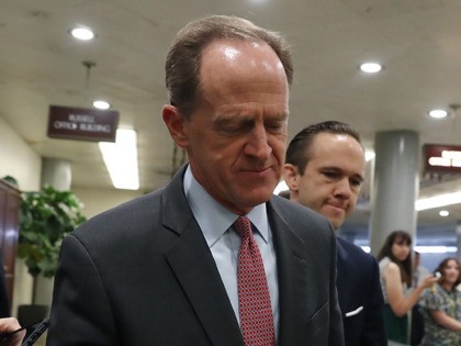 WASHINGTON, DC - SEPTEMBER 24: U.S. Sen. Patrick Joseph Toomey (R-PA) walks past reporters on his way to a vote before attending the weekly Republican policy luncheon on Capitol Hill September 24, 2019 in Washington, DC. (Photo by Mark Wilson/Getty Images)