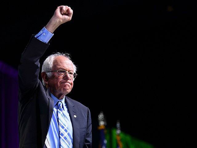 Democratic presidential candidate Senator Bernie Sanders gestures after speaking during th