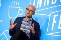 NEW YORK, NEW YORK - NOVEMBER 07: Satya Nadela speaks on stage at the "A Conversation with Microsoft's Satya Nadella" panel at the on November 07, 2019 in New York City. (Photo by Brad Barket/Getty Images for Fast Company)