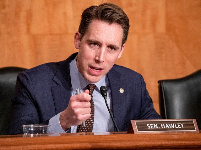 WASHINGTON, DC - DECEMBER 18: Sen. Josh Hawley (R-MO) questions Department of Justice Inspector General Michael Horowitz during a Senate Committee On Homeland Security And Governmental Affairs hearing at the US Capitol on December 18, 2019 in Washington, DC. Last week the Inspector General released a report on the origins …