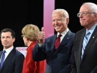 Democratic presidential hopefuls (fromL) Mayor of South Bend, Indiana Pete Buttigieg, Massachusetts Senator Elizabeth Warren, former Vice President Joe Biden and Vermont Senator Bernie Sanders arrive for the sixth Democratic primary debate of the 2020 presidential campaign season co-hosted by PBS NewsHour & Politico at Loyola Marymount University in Los …