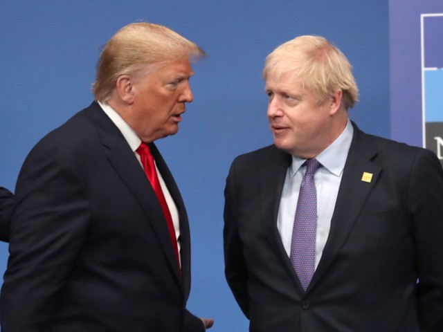HERTFORD, ENGLAND - DECEMBER 04: US President Donald Trump and British Prime Minister Boris Johnson onstage during the annual NATO heads of government summit on December 4, 2019 in Watford, England. France and the UK signed the Treaty of Dunkirk in 1947 in the aftermath of WW2 cementing a mutual …