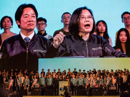 TAIPEI, TAIWAN - JANUARY 10: Taiwan's current president and Democratic Progressive Party presidential candidate, Tsai Ing-wen, speaks during a rally ahead of Saturday's presidential election on January 10, 2020 in Taipei, Taiwan. Taiwan will go to the polls on Saturday after a campaign in which fake news and the looming …