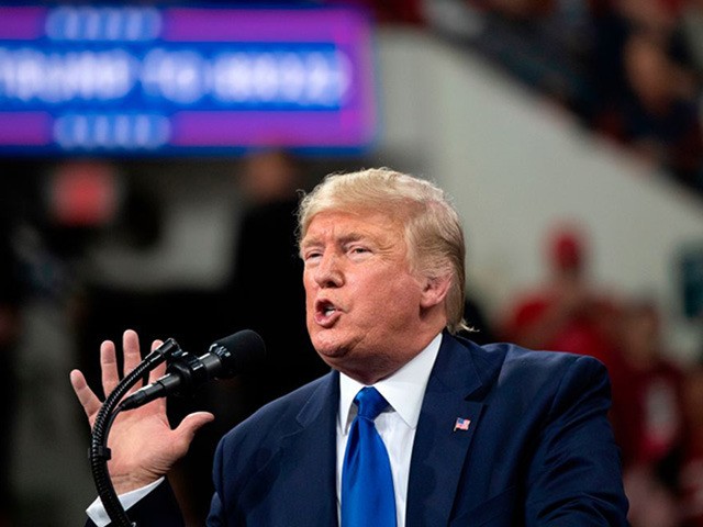 US President Donald Trump gestures as he speaks during a "Keep America Great" campaign ral