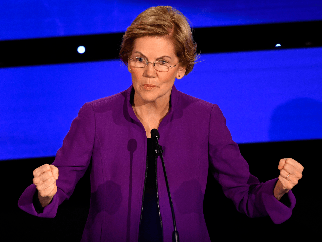 Democratic presidential hopeful Massachusetts Senator Elizabeth Warren participates of the