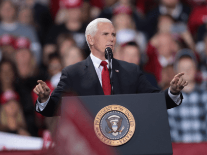 US Vice President Mike Pence speaks to supporters at President Donald Trump's Merry Christmas Rally at the Kellogg Arena on December 18, 2019 in Battle Creek, Michigan. While Trump spoke at the rally the House of Representatives voted, mostly along party lines, to impeach the president, making him just the …