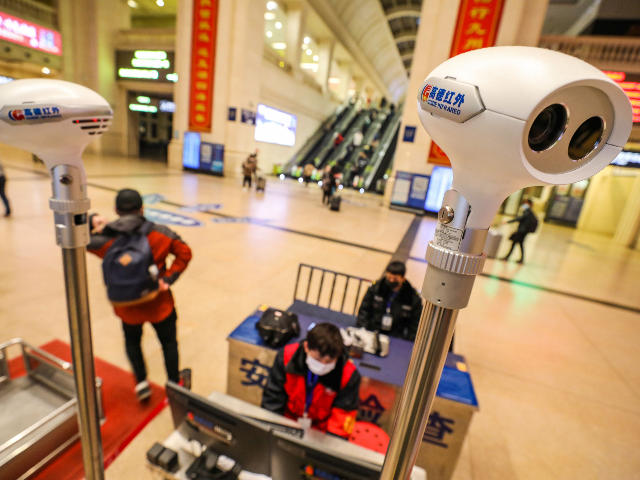 A picture taken on January 21, 2020 shows thermal scanning equipment set up in Hankou rail