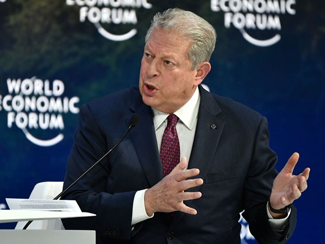 Former US Vice-President Al Gore, speaks at the Securing a Sustainable Future for the Amazon, during the World Economic Forum in Davos, Switzerland, on January 22, 2020. (Photo by Fabrice COFFRINI / AFP) (Photo by FABRICE COFFRINI/AFP via Getty Images)