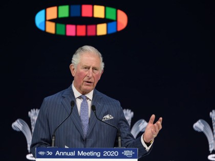 Britain's Prince Charles, Prince of Wales, delivers a speech at the World Economic Forum during the World Economic Forum (WEF) annual meeting in Davos, on January 22, 2020. (Photo by Fabrice COFFRINI / AFP) (Photo by FABRICE COFFRINI/AFP via Getty Images)