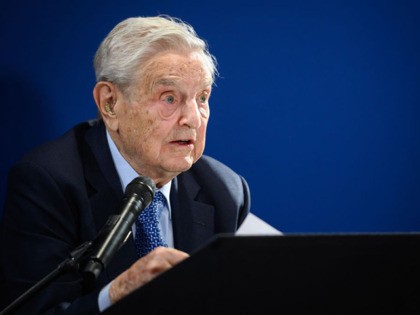 Hungarian-born US investor and philanthropist George Soros delivers a speech on the sideli