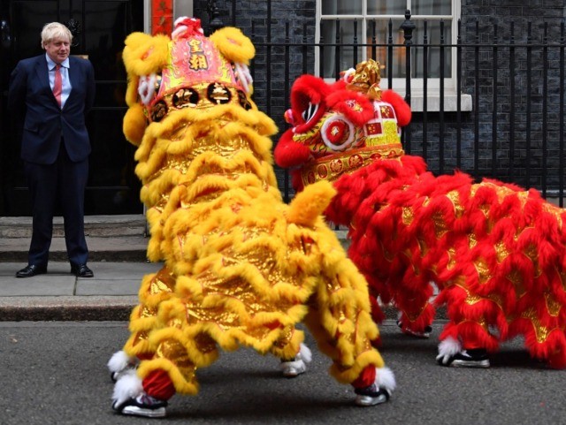 Britain's Prime Minister Boris Johnson reacts as he hosts a Chinese New Year receptio