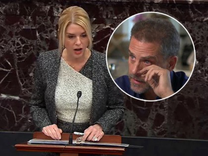 Senate Impeachment Trial Of President Trump Continues (INSET: Hunter Biden) WASHINGTON, DC - JANUARY 27: In this screengrab taken from a Senate Television webcast, Legal Counsel for President Donald Trump, former Florida Attorney General Pam Bondi speaks during impeachment proceedings against U.S. President Donald Trump in the Senate at the U.S. Capitol on January 27, 2020 in …